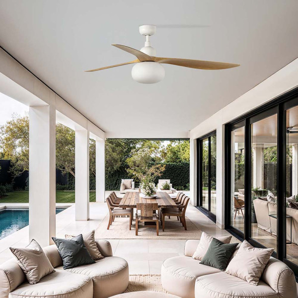 OUTWOOD L WHITE/LIGHT OAK FAN