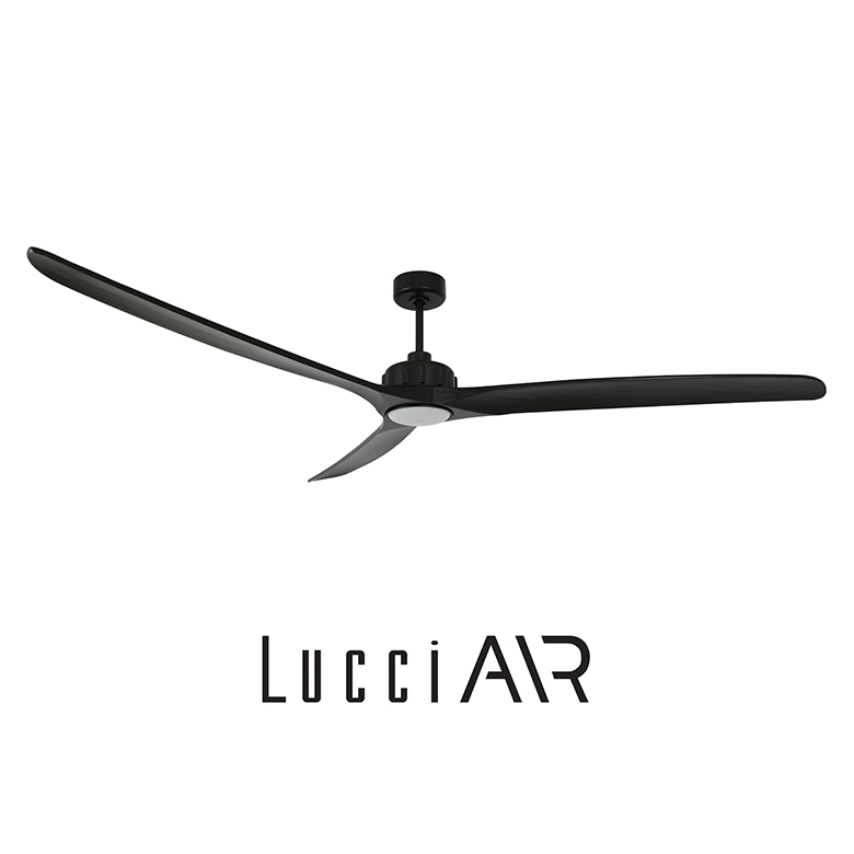 LUCCI AIR CAELID ανεμιστήρας οροφής 254cm μαύρος με ξύλινα πτερύγια και φωτισμό LED για μεγάλους χώρους