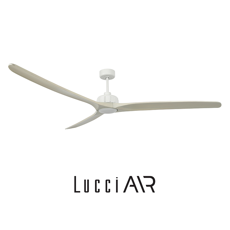 LUCCI AIR CAELID ανεμιστήρας οροφής 254cm λευκός με πτερύγια white-wash και φωτισμό LED για μεγάλους χώρους