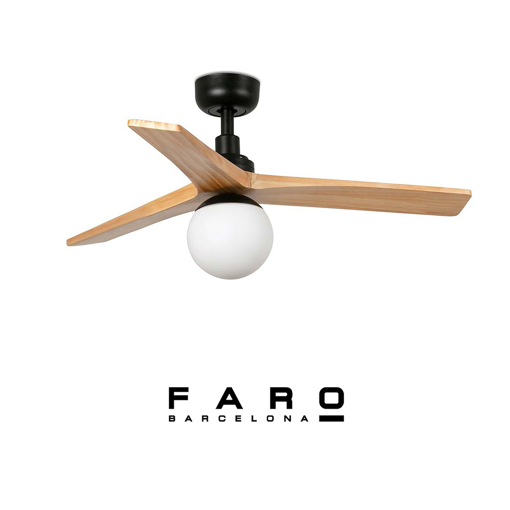 Ανεμιστήρας οροφής FARO KLIM Black Oak με φωτισμό E27, ξύλινα πτερύγια FSC και μαύρο σώμα