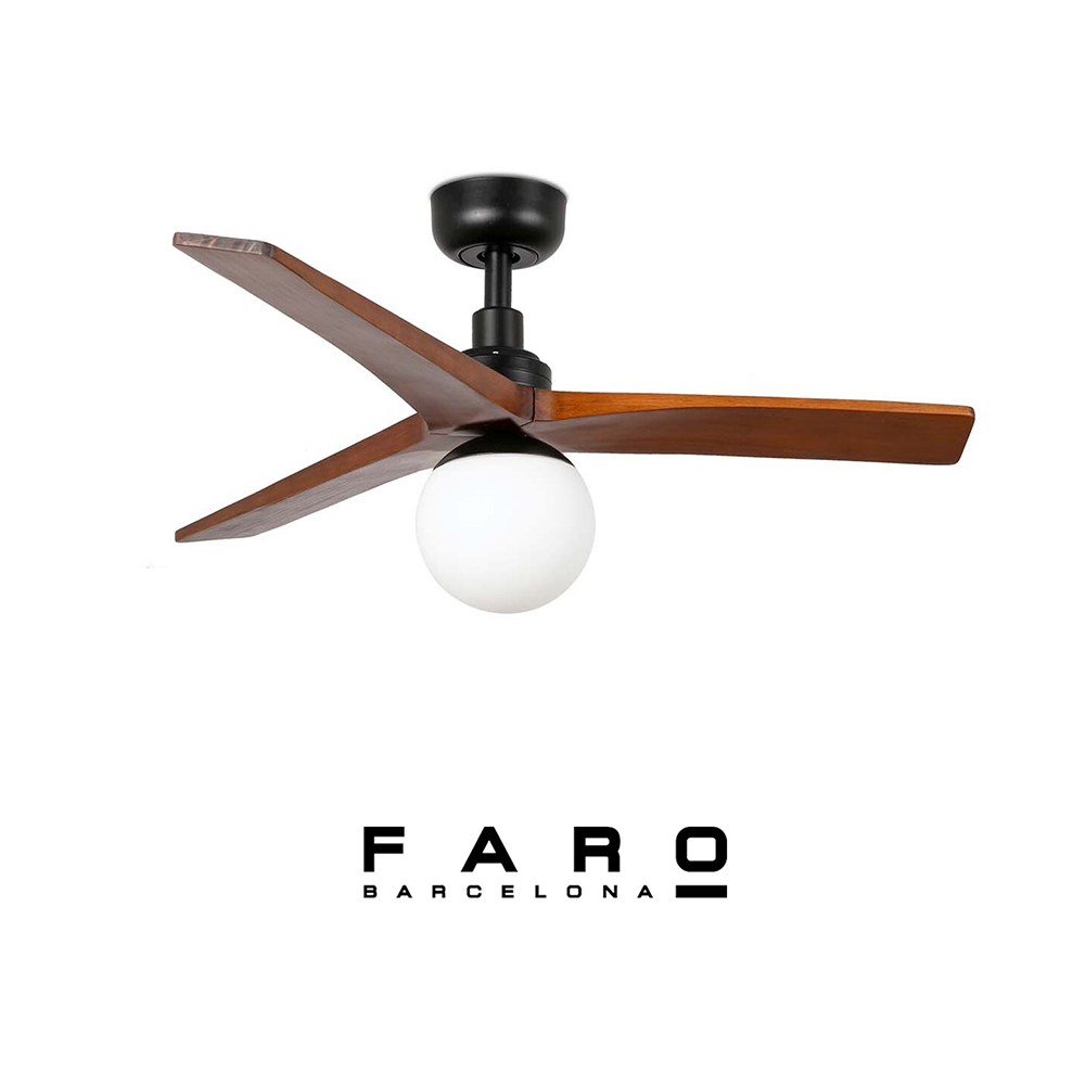Ανεμιστήρας οροφής FARO KLIM Black Walnut με φωτισμό E27, πτερύγια σε απόχρωση καρυδιάς και μαύρο σώμα