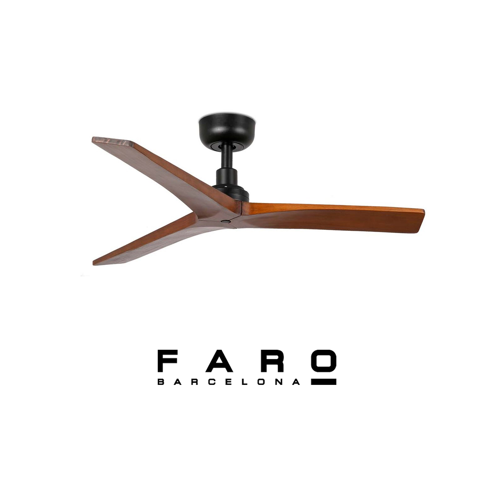 Ανεμιστήρας οροφής FARO KLIM Black Walnut χωρίς φωτισμό με μαύρο σώμα, ξύλινα πτερύγια καρυδιάς FSC και αθόρυβο DC κινητήρα