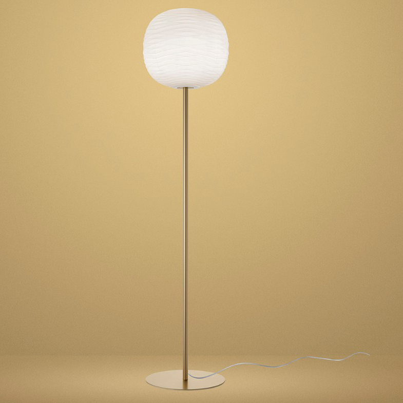 Foscarini Gem Gold F – Επιδαπέδιο φωτιστικό Murano H187xØ43 cm με χρυσό στέλεχος και dimmer, design Palomba