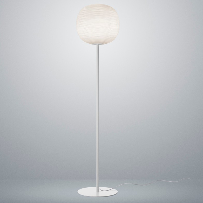 Foscarini Gem White F – Επιδαπέδιο φωτιστικό Murano H187xØ43 cm με λευκό στέλεχος και dimmer, design Palomba
