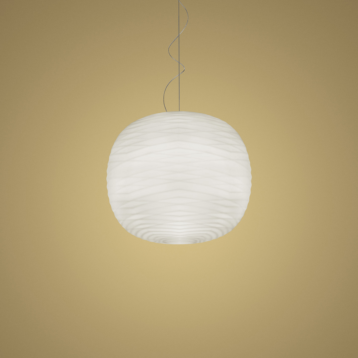 Foscarini Gem Suspension – Κρεμαστό φωτιστικό Murano Ø43 cm με ανάγλυφο γυαλί, LED 20W, dimmable, design Palomba