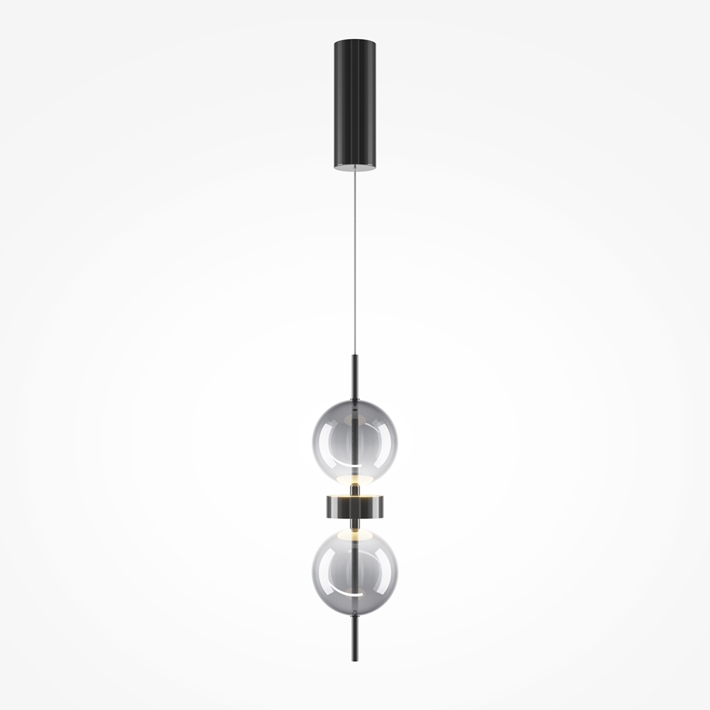 Maytoni Double Moon κρεμαστό φωτιστικό design με δύο γυάλινες σφαίρες γκρι και μαύρο μεταλλικό σκελετό
