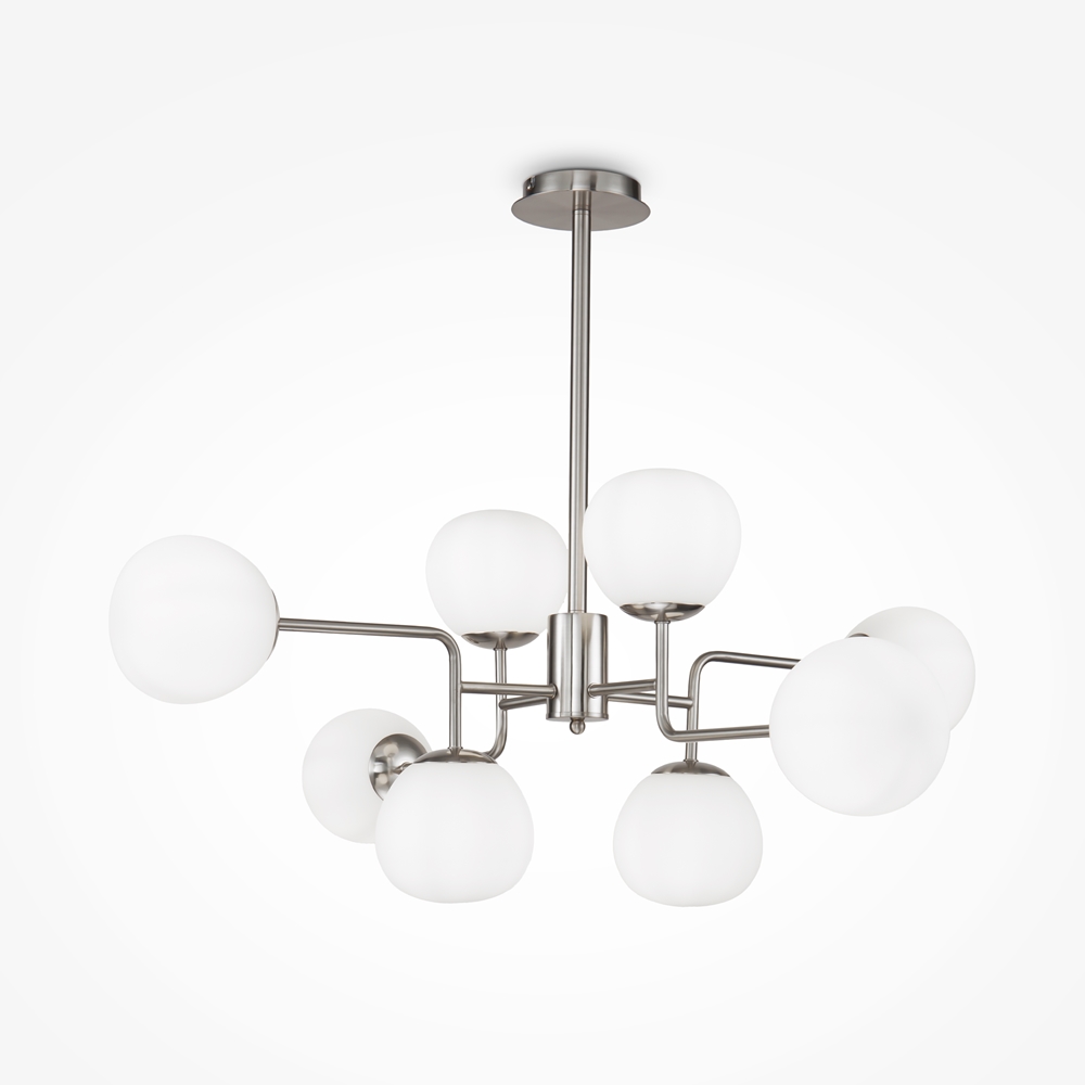 Maytoni Erich Nickel Chandelier μοντέρνο πολύφωτο σαλονιού με λευκές γυάλινες μπάλες σε nickel φινίρισμα