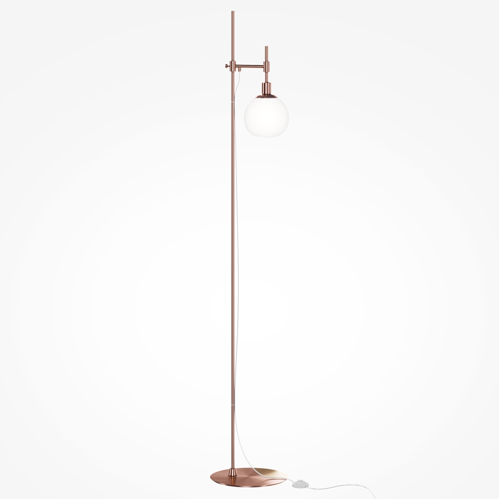 Maytoni Erich Brass F μοντέρνο φωτιστικό δαπέδου σαλονιού rose gold με λευκή γυάλινη μπάλα