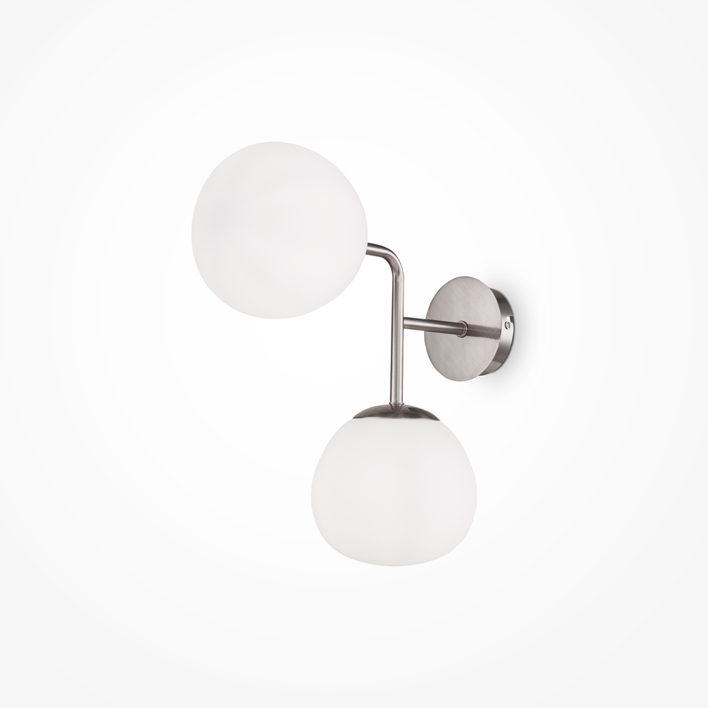 Maytoni Erich Double Nickel Wall διπλή μοντέρνα απλίκα τοίχου με γυάλινες μπάλες και satin nickel φινίρισμα