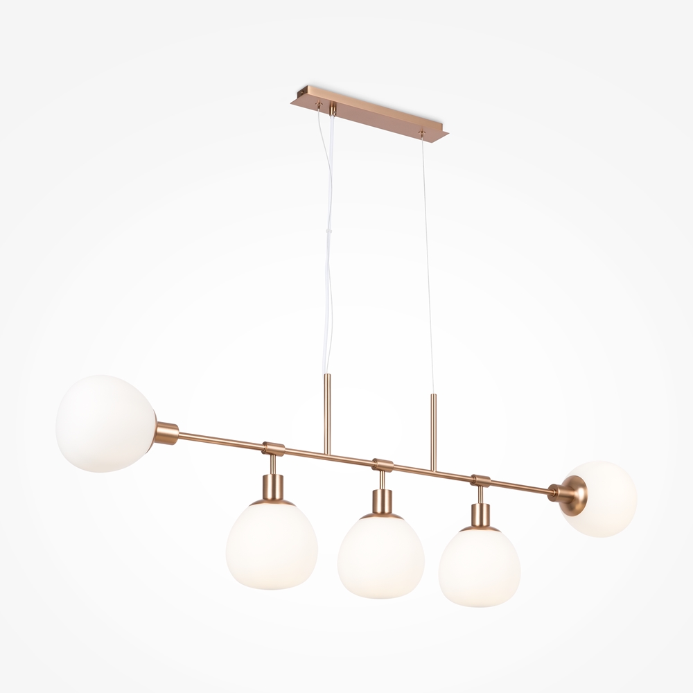 Maytoni Erich Linear 05 Brass S μακρόστενο κρεμαστό φωτιστικό τραπεζαρίας rose gold με 5 γυάλινες μπάλες