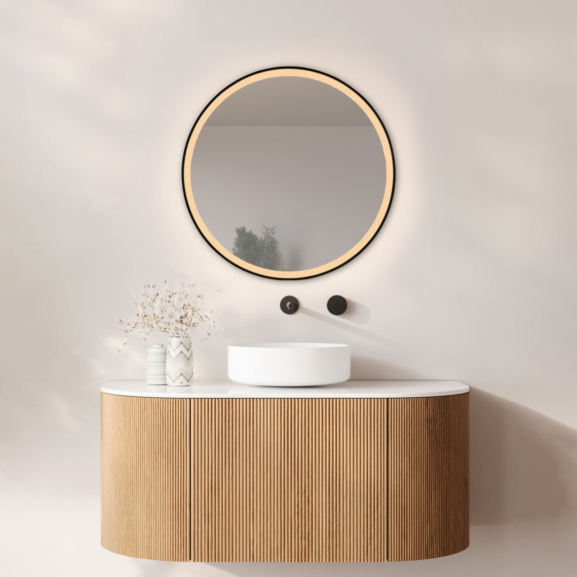 Στρογγυλός καθρέφτης μπάνιου Mirrors & More Diana Round LED με μαύρο πλαίσιο Ø60 ή Ø80