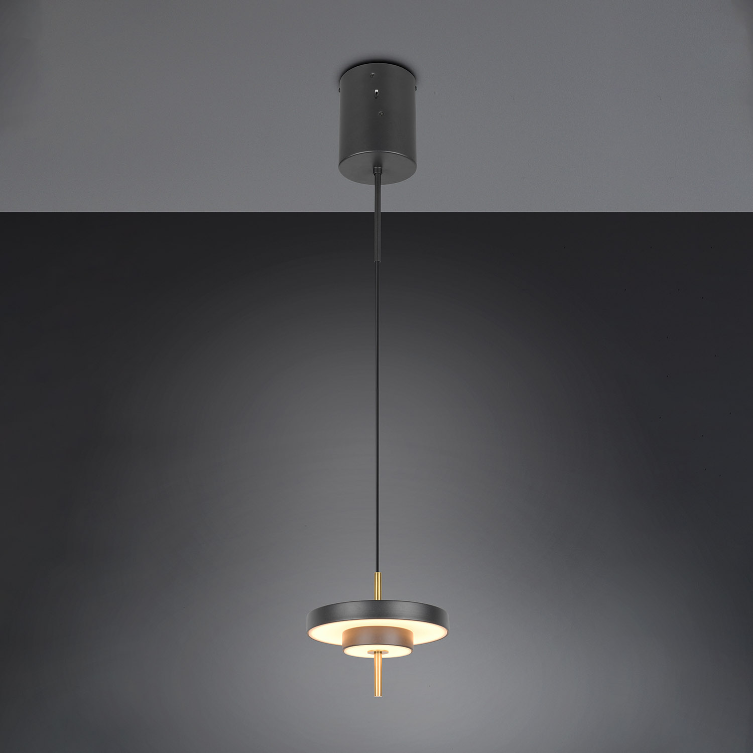 Μονό κρεμαστό φωτιστικό TRIO Keaton Black S με LED φωτισμό μαύρο-χρυσό για νησίδα κουζίνας και τραπεζαρία